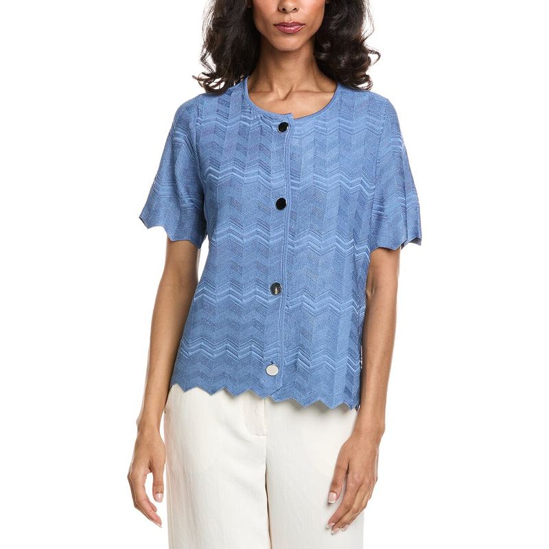 Anne Klein Womens Zig Zag Short Sleeve Cardigan, Green